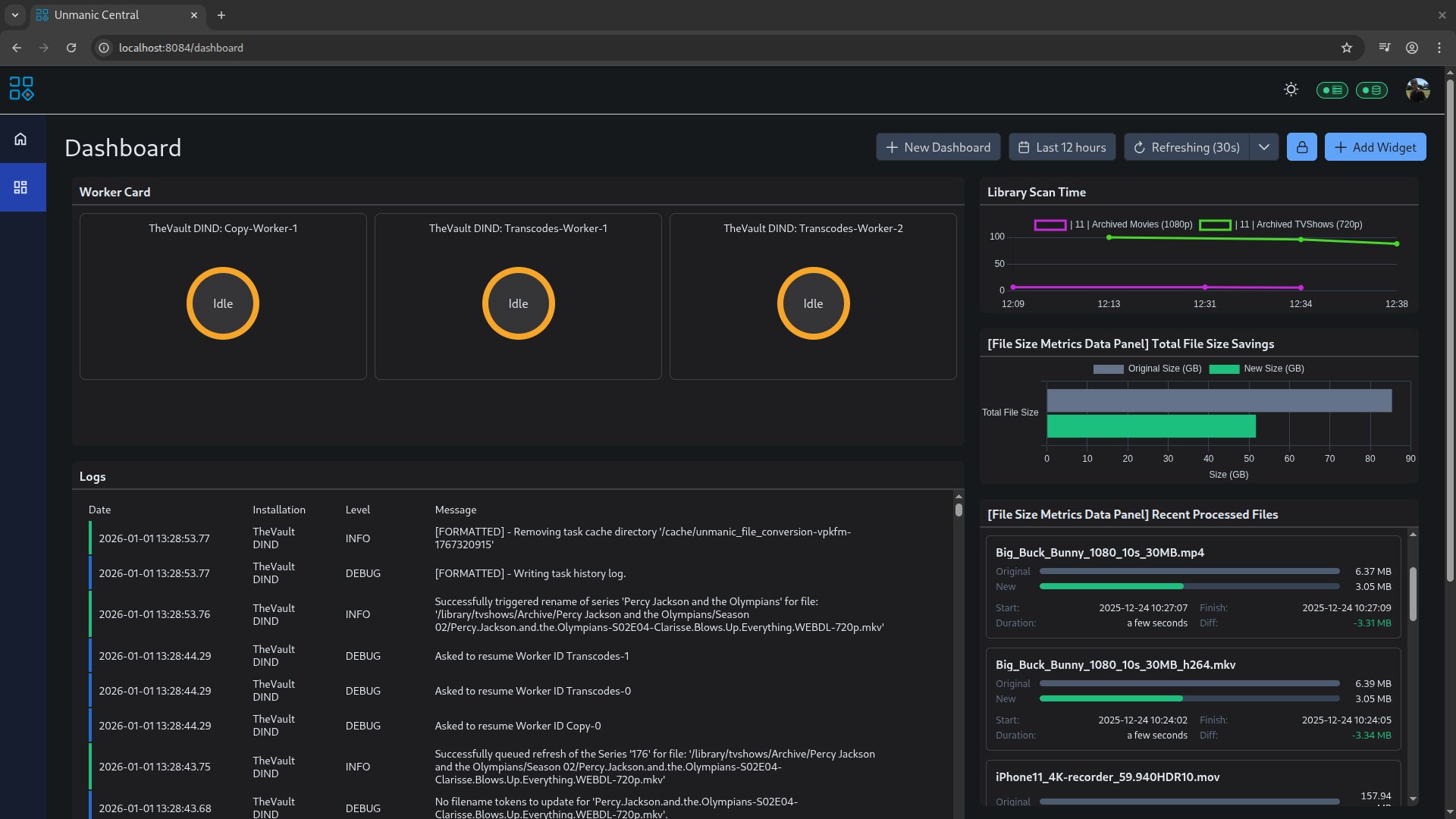Unmanic Central dashboard overview